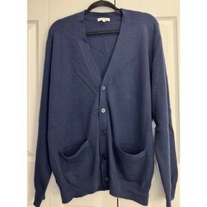 Lona Scott Cardigan Sweater Women 44 Blue Knit Long Sleeve Button Front Cashmere